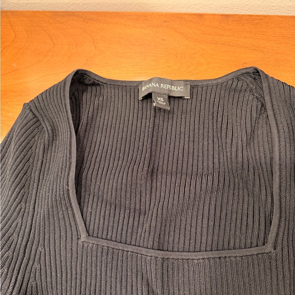 Banana Republic Hayden Black Short Sleeved Ribbed Knit Top